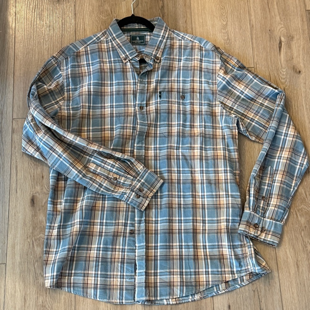 G.H. Bass & Co Men’s Green Brown Plaid Shirt Long Sleeve Cotton Large (L)